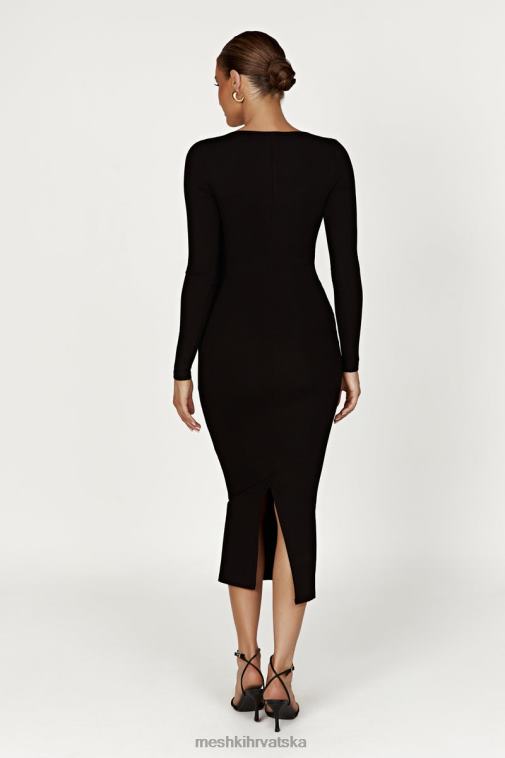 Meshki sierra midi haljina s širokim izrezom dugih rukava XH4NH311 odjeća crno