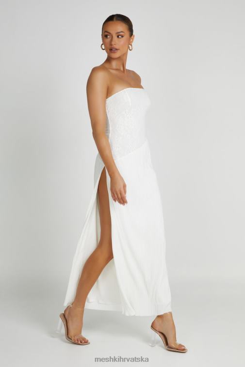 Meshki skye midi haljina bez naramenica od plise čipke XH4NH305 odjeća bijela