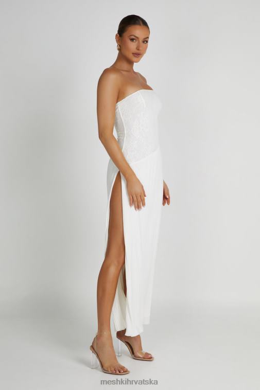 Meshki skye midi haljina bez naramenica od plise čipke XH4NH305 odjeća bijela