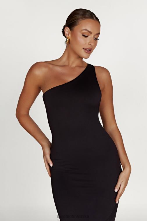 Meshki teagan midi haljina na jedno rame od recikliranog najlona XH4NH501 odjeća crno