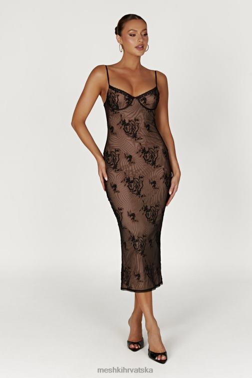 Meshki venecijanska mrežasta midi haljina XH4NH115 odjeća crno