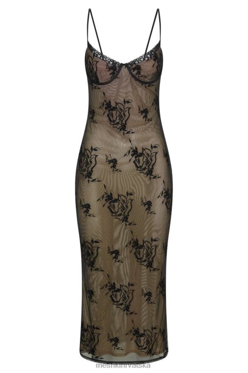 Meshki venecijanska mrežasta midi haljina XH4NH115 odjeća crno