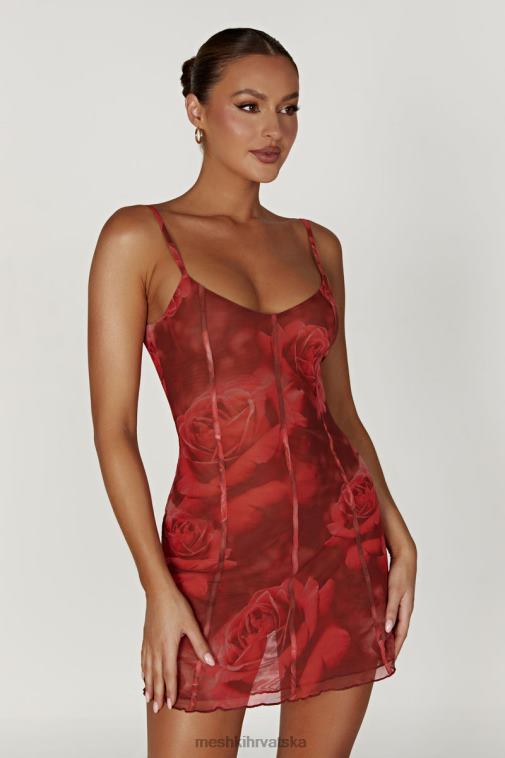 Meshki Mini haljina obložena mrežastom esterom XH4NH565 odjeća prevelik print ruža