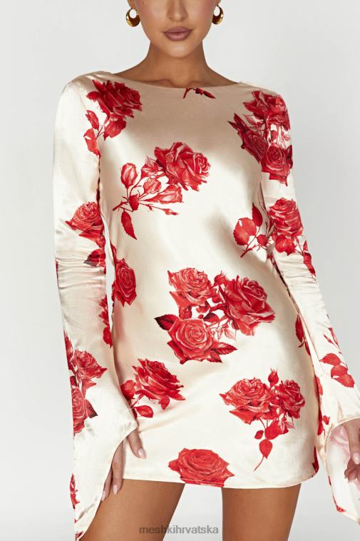 Meshki davina satenska mini haljina dugih rukava XH4NH258 odjeća otisak ruža