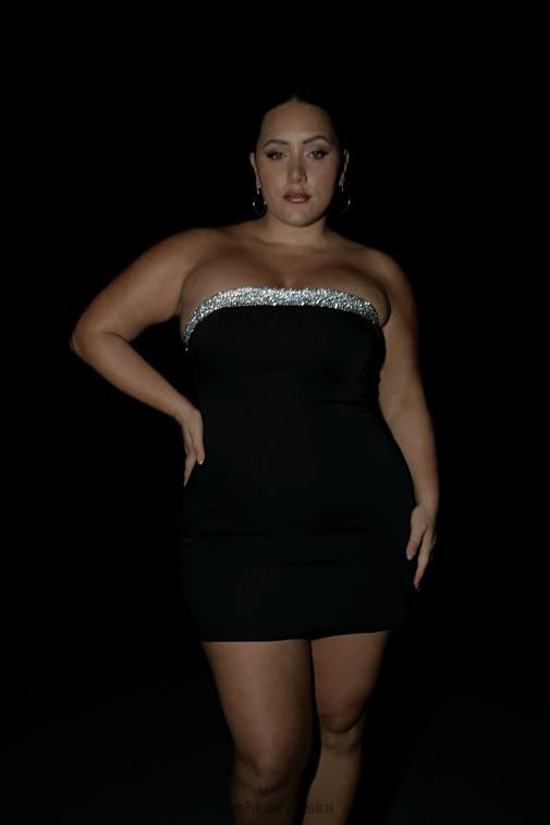 Meshki kiya mini haljina s dijamantskim kontrastom XH4NH329 odjeća crno