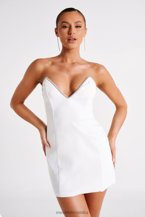 Meshki madi mini haljina s dijamantskim užetom XH4NH41 odjeća bijela