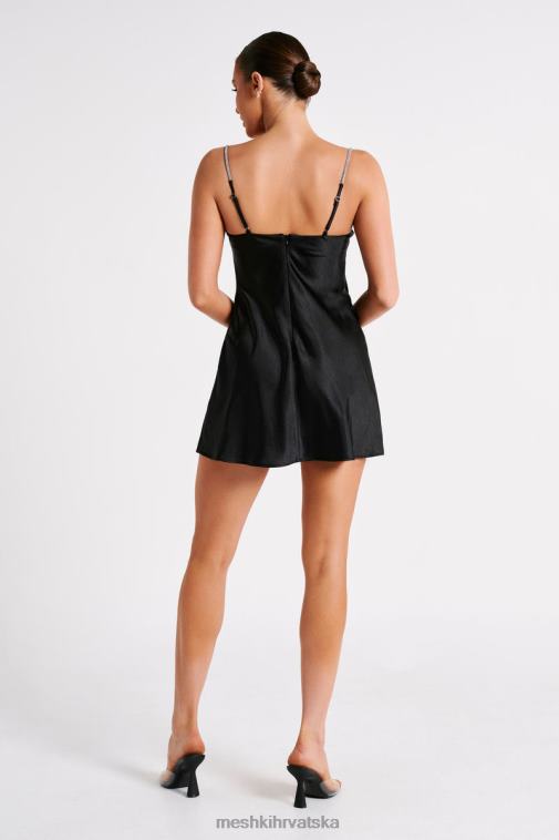 Meshki mini haljina od satena elora s dijamantskim užetom XH4NH34 odjeća crno