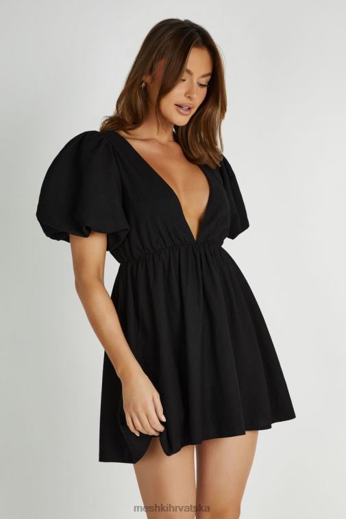 Meshki myrah lanena mini haljina s puf rukavima XH4NH226 odjeća crno