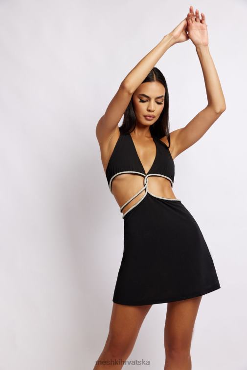 Meshki nicha halter mini haljina s izrezima XH4NH302 odjeća crno