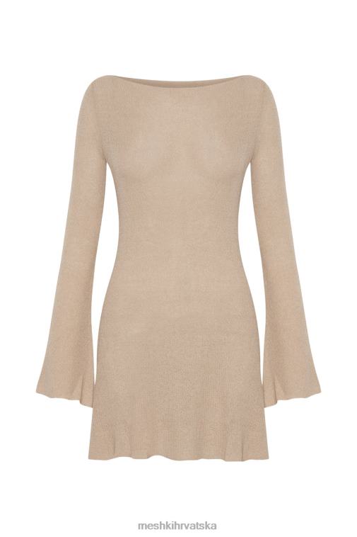 Meshki zahra mini pletena haljina s dugim rukavima i otvorenim leđima XH4NH106 odjeća pšenica